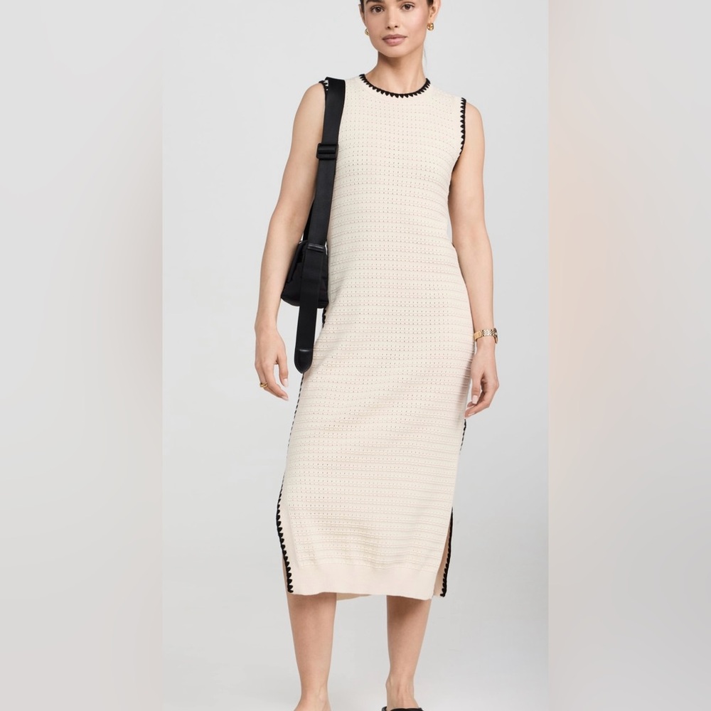 Varley Dwight Tank Dress in Cream Knit with Side Trim